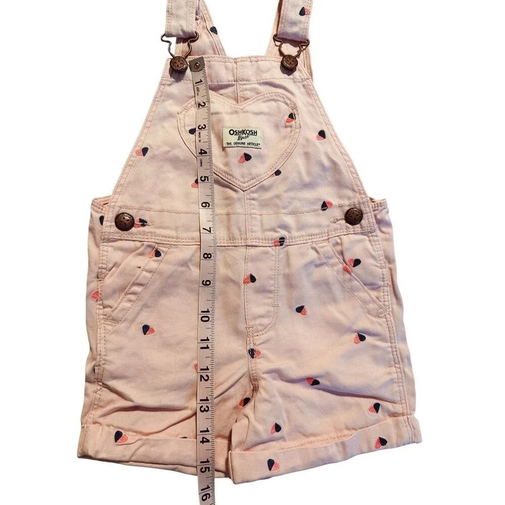 Oshkosh B'gosh Pink Shortalls Overalls Heart Pocket Vestbak Toddler Girls 2T